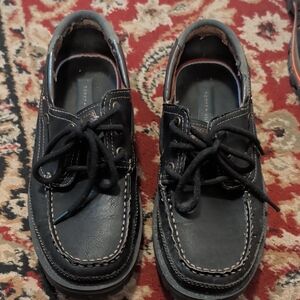 Tommy Hilfiger Black Leather Boat Shoes